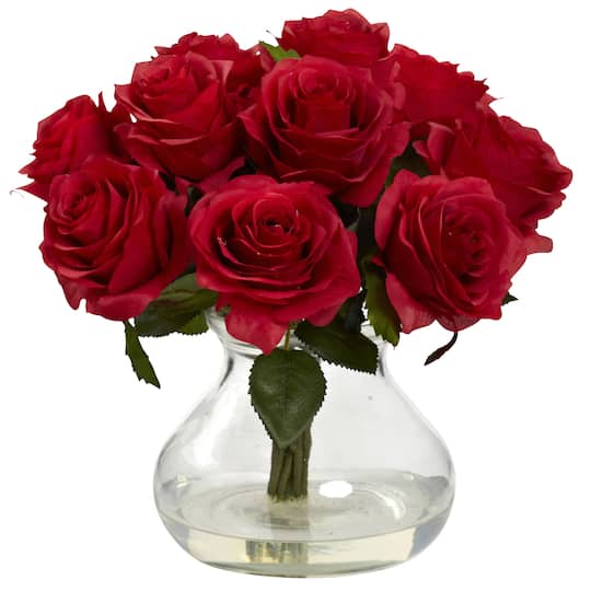 11" Red Rose Arrangement with Clear Glass Vase